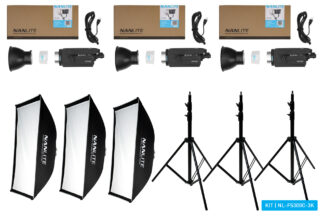 Nanlite FS-300C LED RGBW Spot Light triple kit (w/ softbox and lightstand)